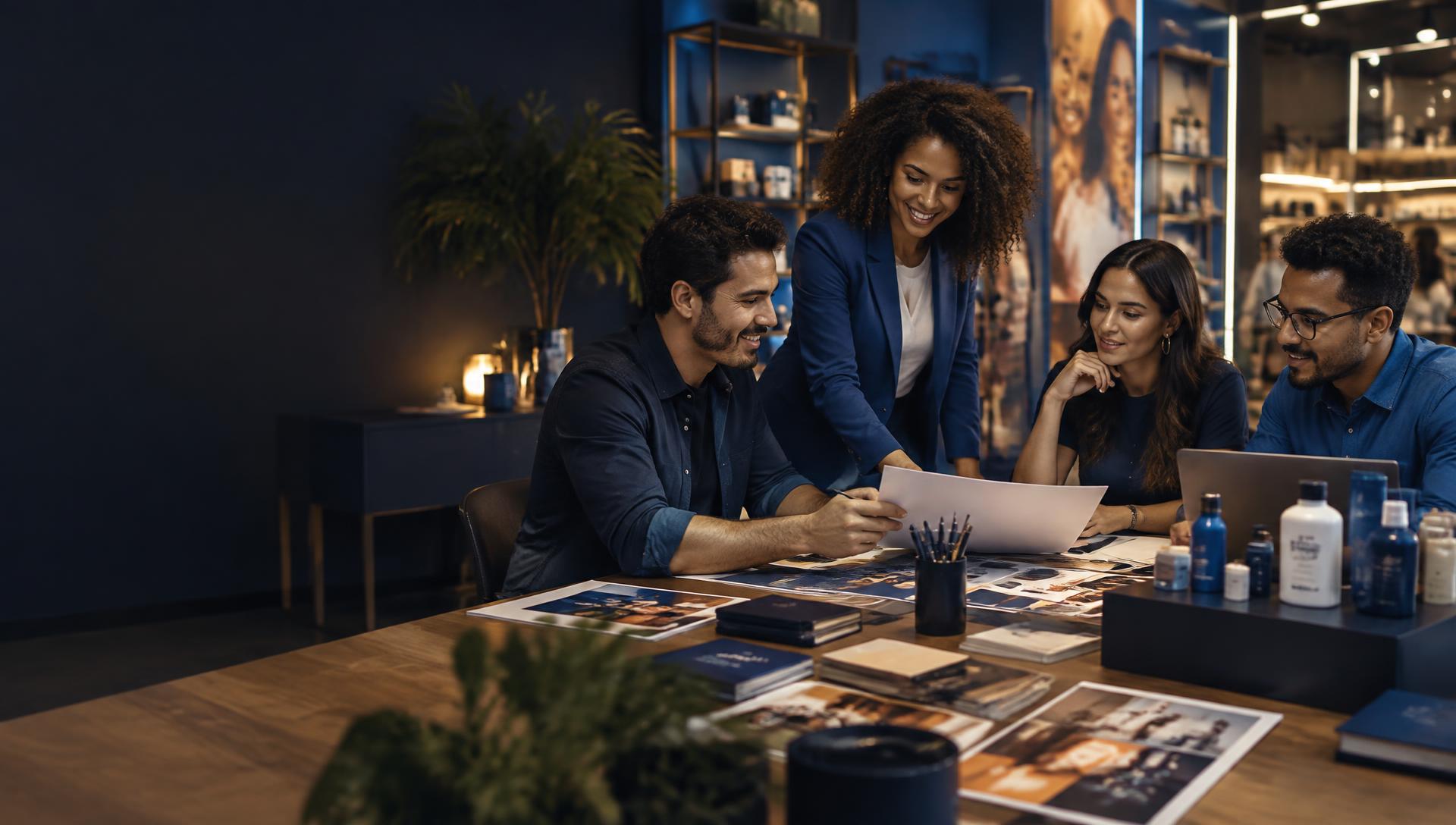 Equipe de promoção de vendas planejando uma campanha comercial